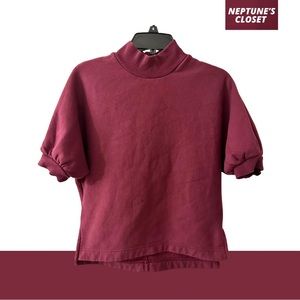 Banana Republic Puffy Balloon Sleeve Maroon Red Mockneck Cropped Shirt Women